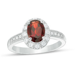 oval garnet and lab created white sapphire frame vintage style ring in sterling silver - Wedding Rings Silver oval garnet and lab created white sapphire frame vintage style ring in sterling silver - Wedding Rings Silver