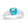 7.0mm Cushion-Cut Swiss Blue Topaz and Lab-Created White Sapphire Double Collar Ring in Sterling Silver