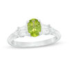 Thumbnail Image 0 of Oval Peridot and Lab-Created White Sapphire Tri-Sides Ring in Sterling Silver