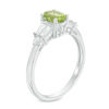Thumbnail Image 1 of Oval Peridot and Lab-Created White Sapphire Tri-Sides Ring in Sterling Silver