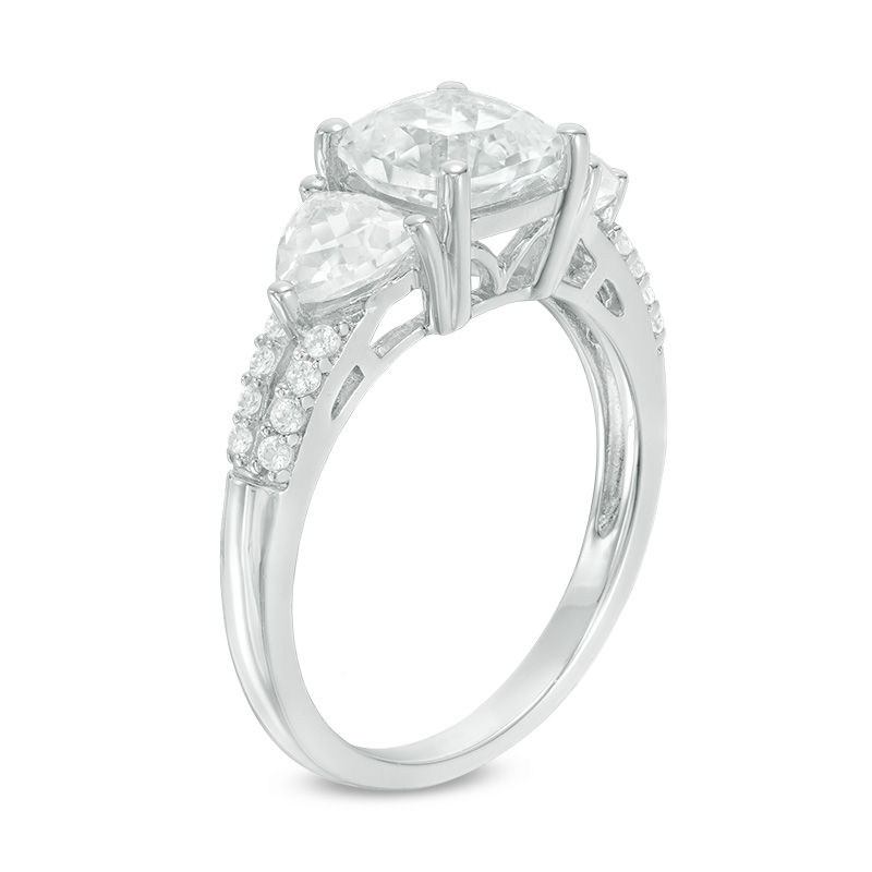Lab-Created White Sapphire Three Stone Ring in Sterling Silver