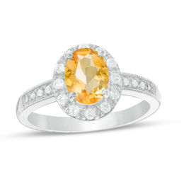 oval citrine and lab created white sapphire frame vintage style ring in sterling silver - Wedding Rings Silver oval citrine and lab created white sapphire frame vintage style ring in sterling silver - Wedding Rings Silver
