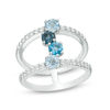 Sky, Swiss and London Blue Topaz and Lab-Created White Sapphire Open Shank Ring in Sterling Silver