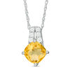 Thumbnail Image 0 of 7.0mm Cushion-Cut Citrine and Lab-Created White Sapphire Pendant in Sterling Silver