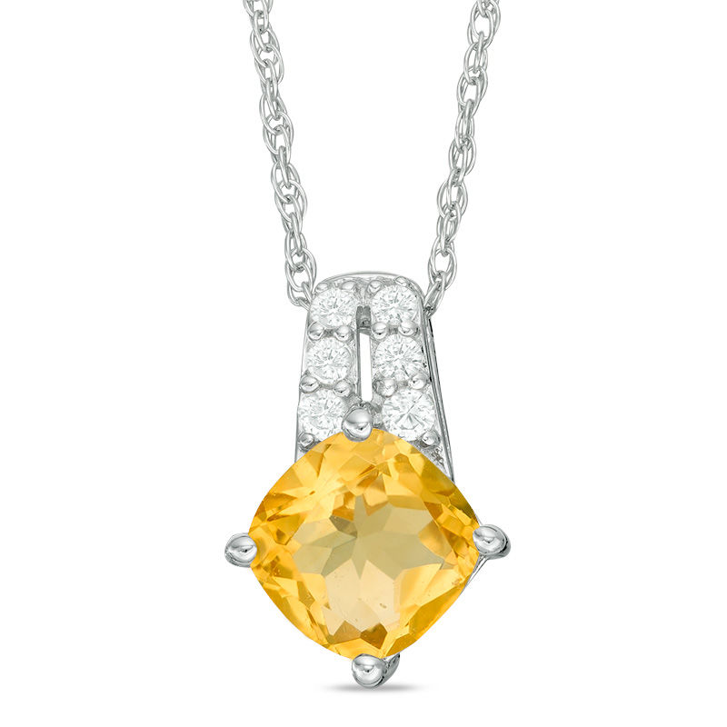 7.0mm Cushion-Cut Citrine and Lab-Created White Sapphire Pendant in Sterling Silver