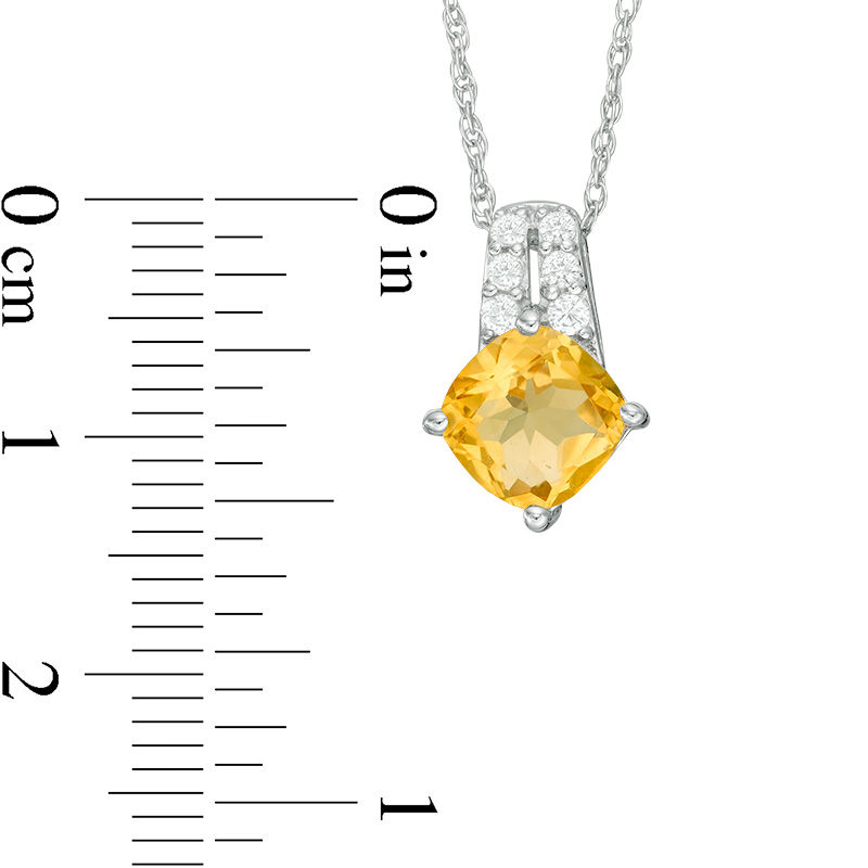 7.0mm Cushion-Cut Citrine and Lab-Created White Sapphire Pendant in Sterling Silver