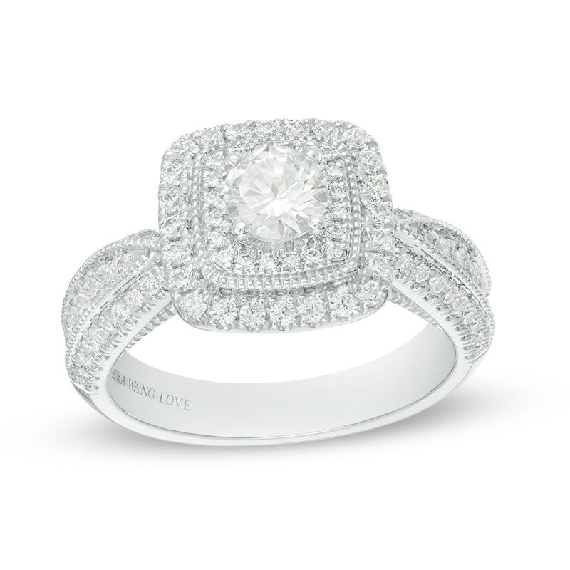 Main Image 1 of Vera Wang Love Collection 1-1/5 CT. T.W. Diamond Double Cushion Frame Engagement Ring in 14K White Gold