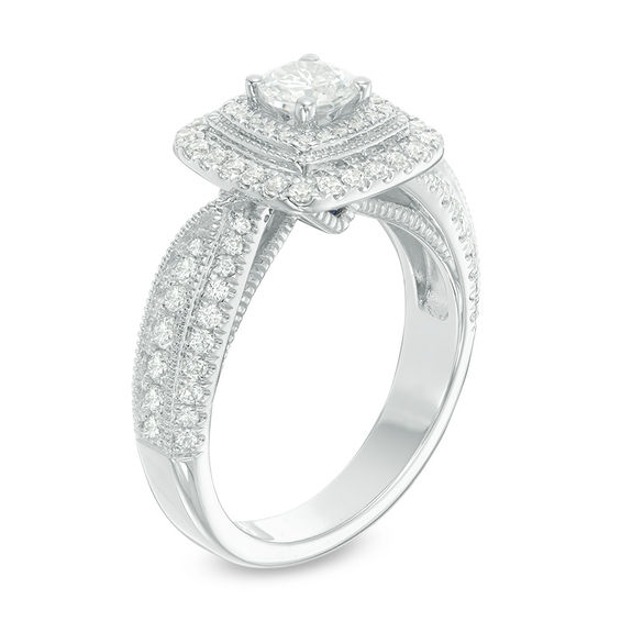 Vera Wang Love Collection 1-1/5 CT. T.w. Diamond Double Cushion Frame Engagement Ring 14K White Gold