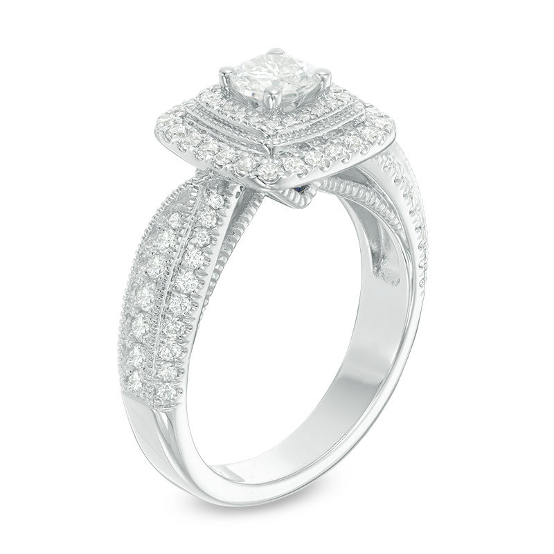 Vera Wang Love Collection 1-1/5 CT. T.W. Diamond Double Cushion Frame Engagement Ring in 14K White Gold