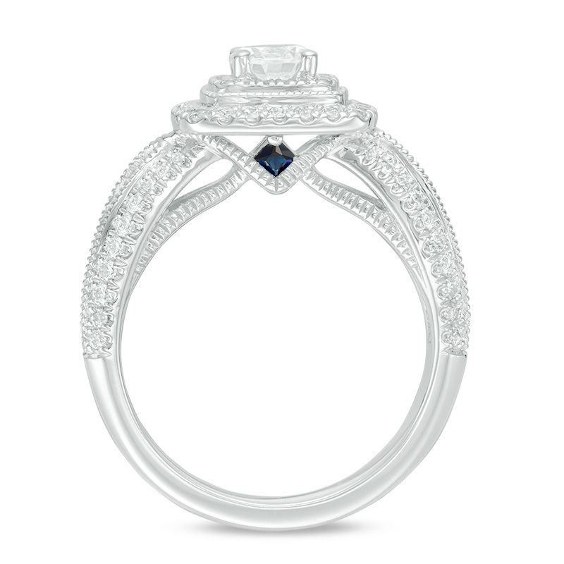 Main Image 3 of Vera Wang Love Collection 1-1/5 CT. T.W. Diamond Double Cushion Frame Engagement Ring in 14K White Gold