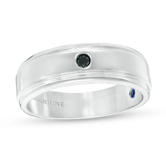 Vera Wang Men's 1/20 CT. Black Diamond Solitaire Wedding Band in 14K White Gold
