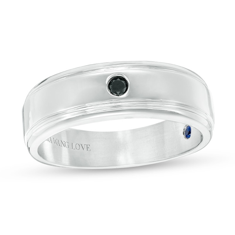 Main Image 1 of Vera Wang Men's 1/20 CT. Black Diamond Solitaire Wedding Band in 14K White Gold