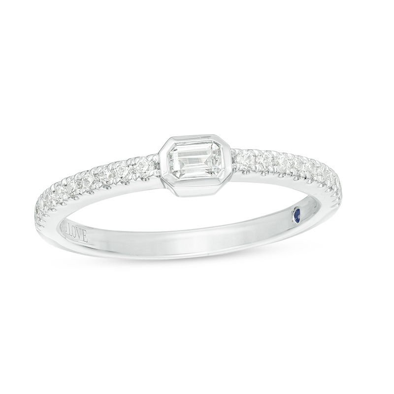Main Image 1 of Vera Wang Love Collection 1/3 CT. T.W. Emerald-Cut Diamond Sideways Stackable Band in 14K White Gold