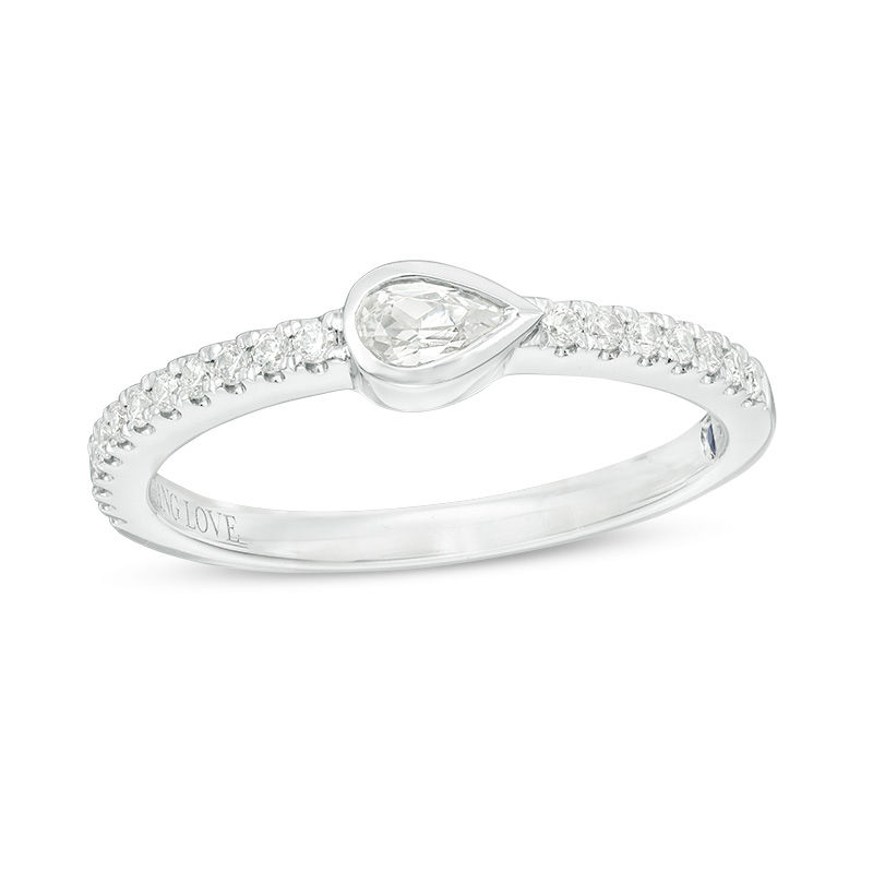 Main Image 1 of Vera Wang Love Collection 1/3 CT. T.W. Pear-Shaped Diamond Sideways Stackable Band in 14K White Gold