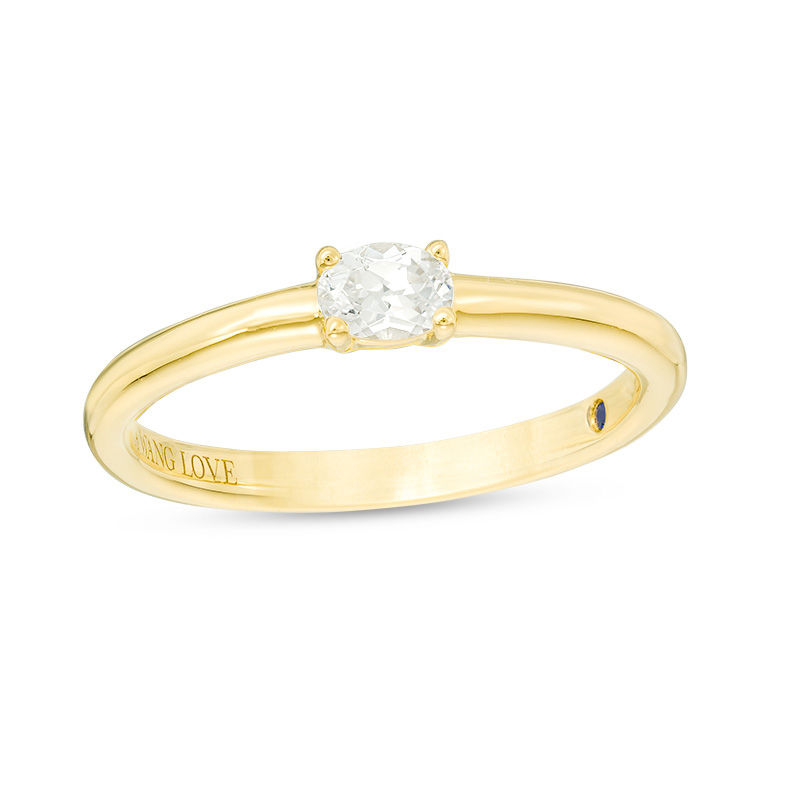 Main Image 1 of Vera Wang Love Collection 1/6 CT. Oval Diamond Solitaire Sideways Stackable Band in 14K Gold