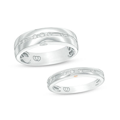 1 8 Ct T W Diamond Duo Wedding Band Set In 10k White Gold