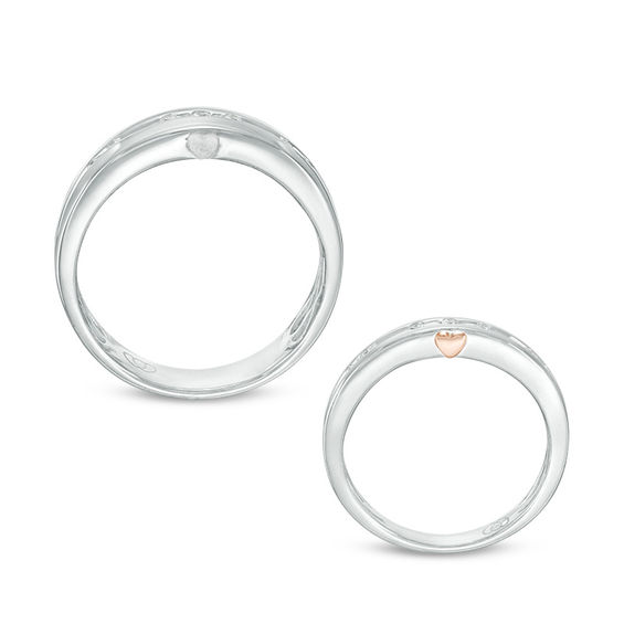 1/8 CT. T.w. Diamond Duo Wedding Band Set in 10K White Gold - Size 7 and 10