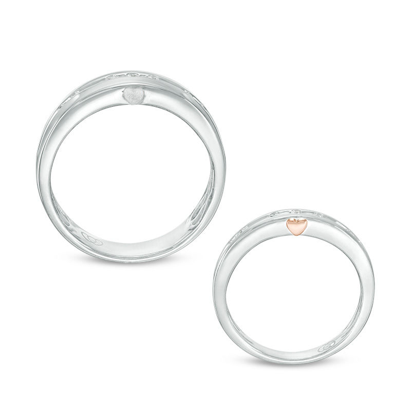 Main Image 2 of 1/8 CT. T.W. Diamond Duo Wedding Band Set in 10K White Gold - Size 7 and 10