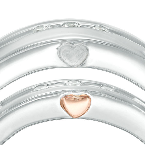 1/8 CT. T.w. Diamond Duo Wedding Band Set in 10K White Gold - Size 7 and 10