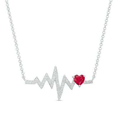 5.0mm Heart Shaped Lab Created Ruby and White Sapphire Heartbeat
