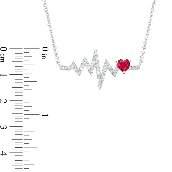 5.0mm Heart-Shaped Lab-Created Ruby and White Sapphire Heartbeat Necklace in Sterling Silver - 17.25"