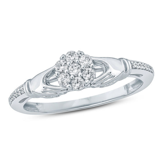 1/5 CT. T.w. Multi-Diamond Claddagh Promise Ring in 10K White Gold