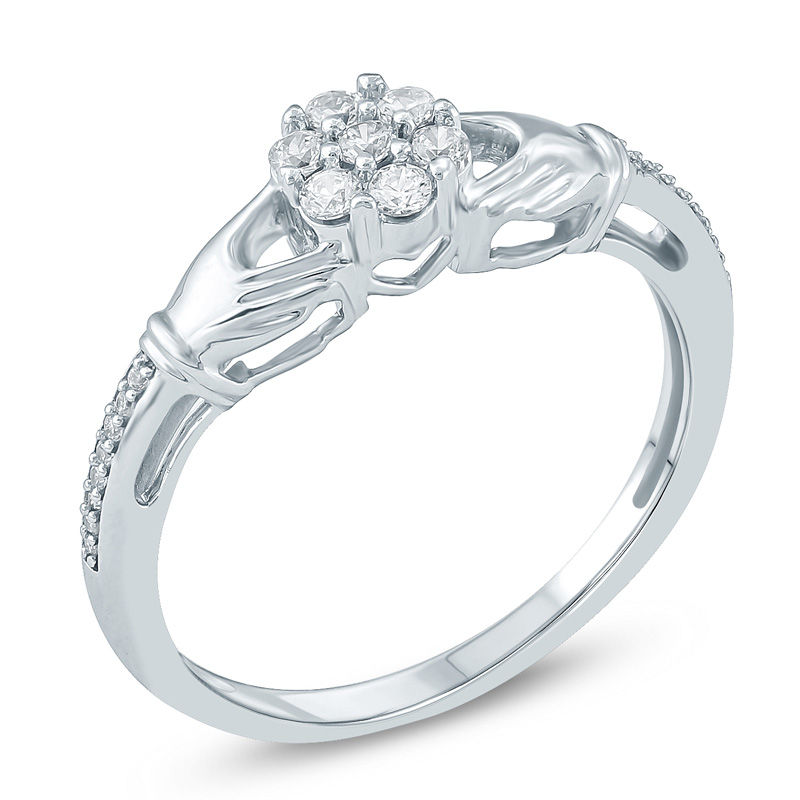 1/5 CT. T.W. Multi-Diamond Claddagh Promise Ring in 10K White Gold