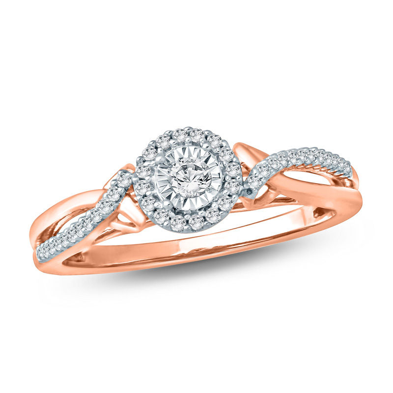 Main Image 1 of 1/5 CT. TW. Diamond Frame Twist Shank Promise Ring in 10K Rose Gold