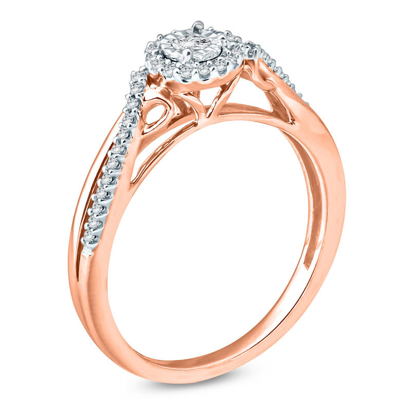 1/5 CT. TW. Diamond Frame Twist Shank Promise Ring in 10K Rose Gold