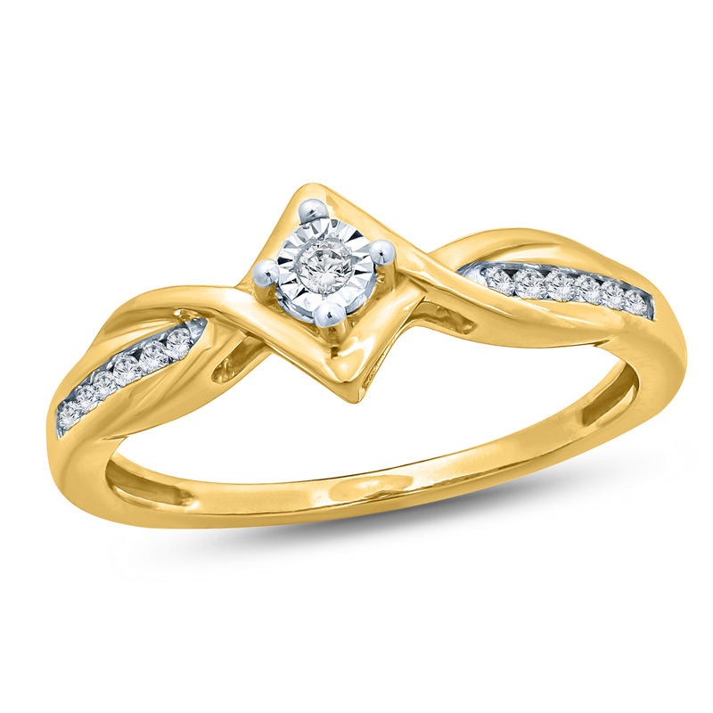Main Image 1 of 1/10 CT. T.W. Diamond Tilted Square Bypass Frame Promise Ring in Sterling Silver with 14K Gold Plate