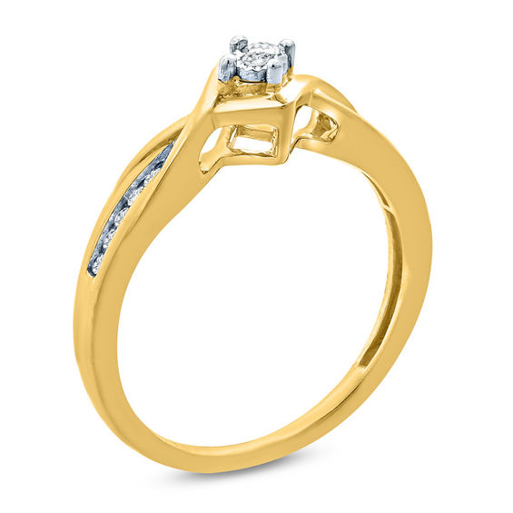 1/10 CT. T.w. Diamond Tilted Square Bypass Frame Promise Ring in Sterling Silver with 14K Gold Plate