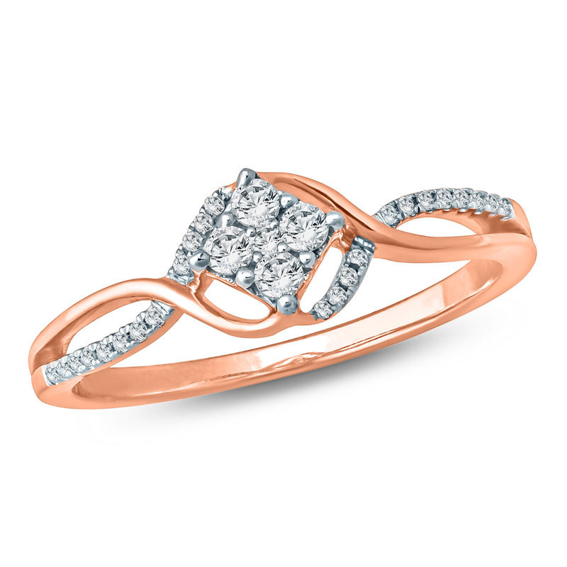 1/5 CT. T.W. Composite Diamond Tilted Square Bypass Promise Ring in 10K Rose Gold