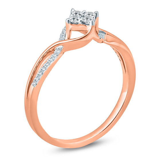 1/5 CT. T.w. Composite Diamond Tilted Square Bypass Promise Ring in 10K Rose Gold