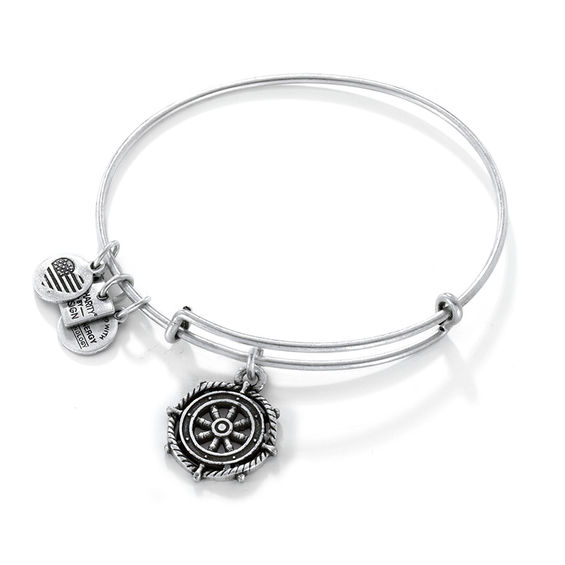 Alex and Ani Take the Wheel Charm Bangle in Silver-Tone Brass