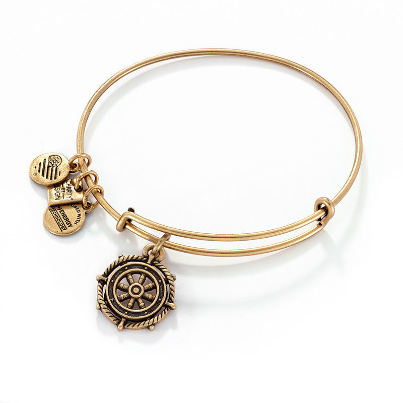 Alex and Ani Take the Wheel Charm Bangle in Gold-Tone Brass