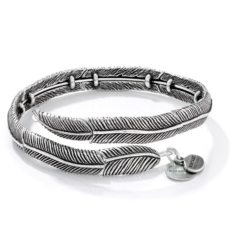 Main Image 1 of Alex and Ani Feather Spirit Wrap Bangle in Silver-Tone Brass