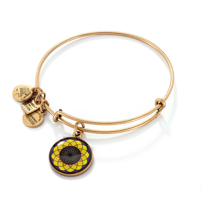 Main Image 1 of Alex and Ani Multi-Color Epoxy Sunflower Charm Bangle in Gold-Tone Brass