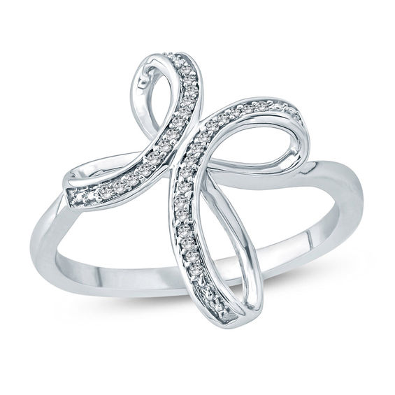 1/20 CT. T.W. Diamond Loop Cross Ring in Sterling Silver Online