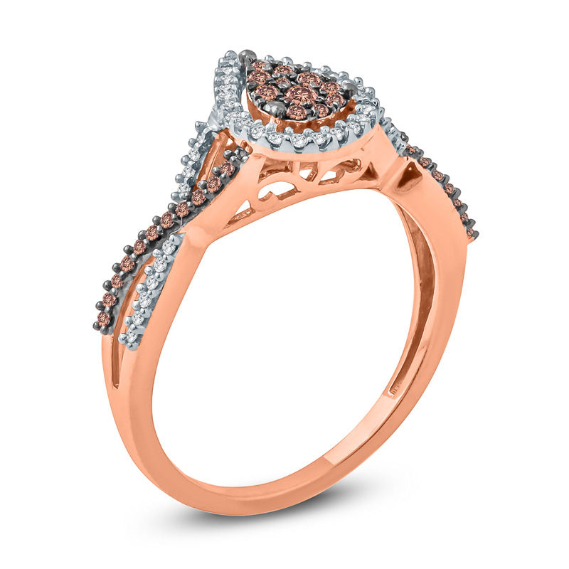1/3 CT. T.W. Champagne and White Diamond Pear-Shaped Frame Twist Ring in 10K Rose Gold