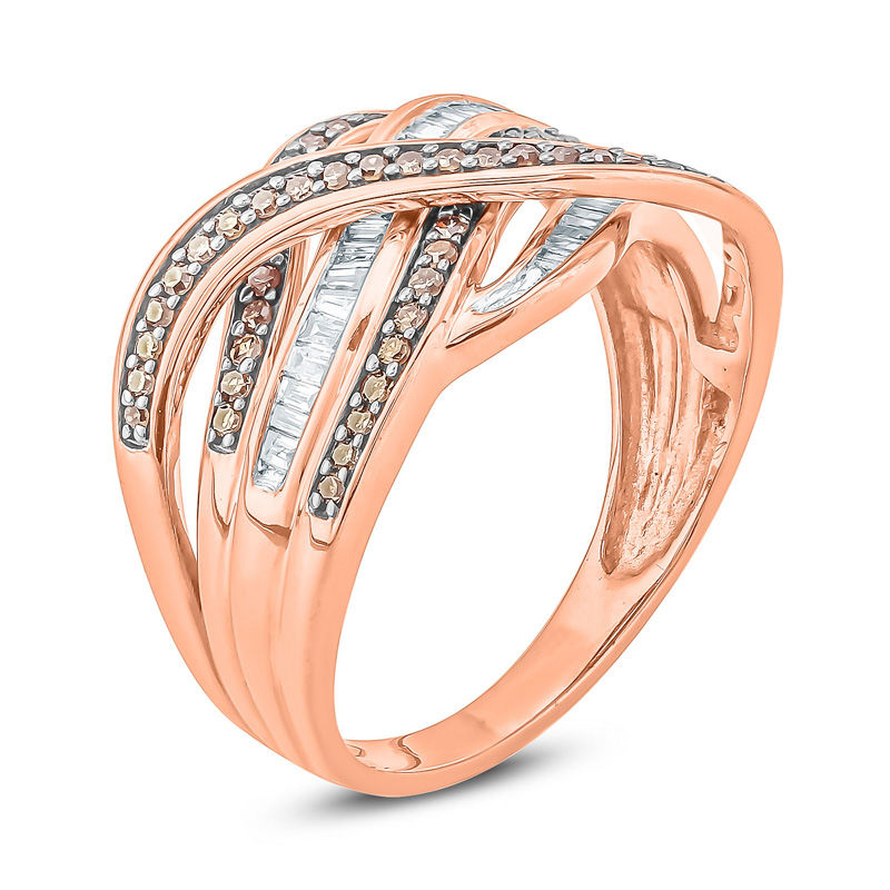 1/2 CT. T.W. Champagne and White Diamond Crossover Ring in 10K Rose Gold