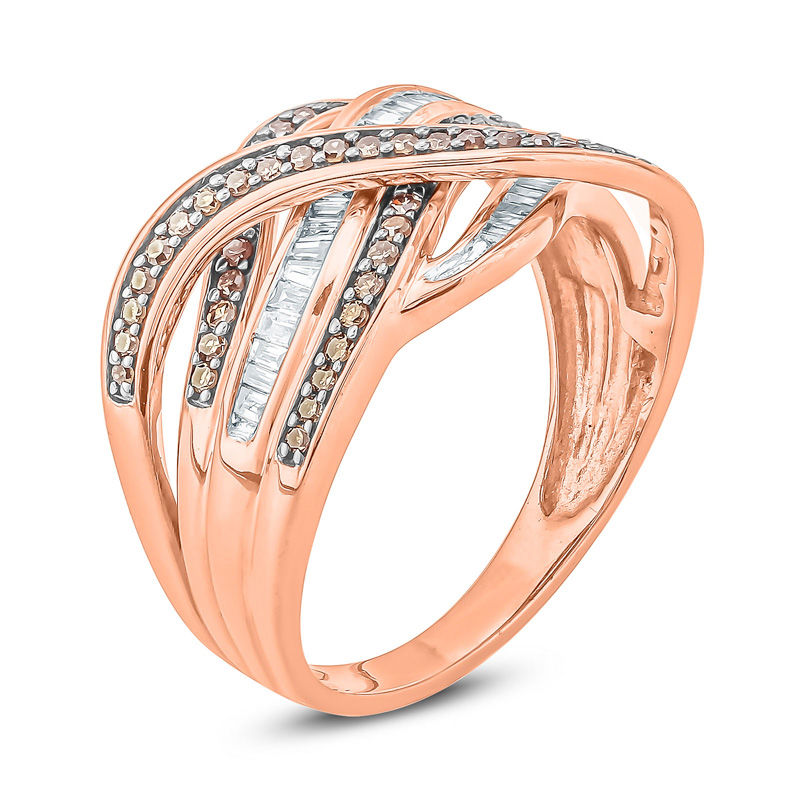 Main Image 2 of 1/2 CT. T.W. Champagne and White Diamond Crossover Ring in 10K Rose Gold
