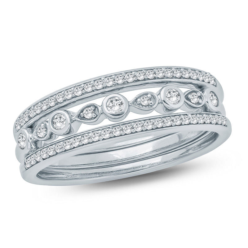 1/4 CT. T.W. Diamond Three Piece Stackable Band Set in 10K White Gold