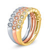 Thumbnail Image 1 of 1/4 CT. T.W. Diamond Honeycomb Three Piece Stackable Band Set in 10K Tri-Tone Gold