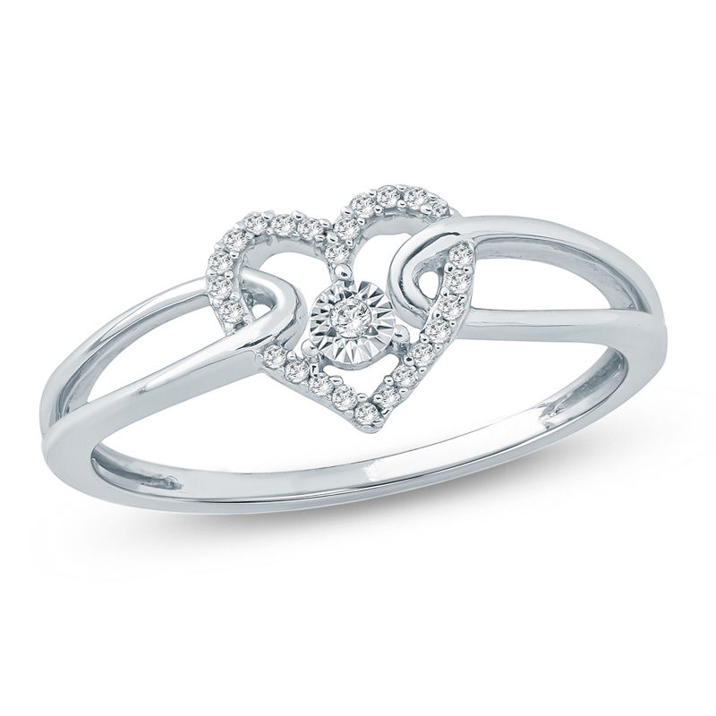 Main Image 1 of 1/20 CT. T.W. Diamond Heart Promise Ring in Sterling Silver