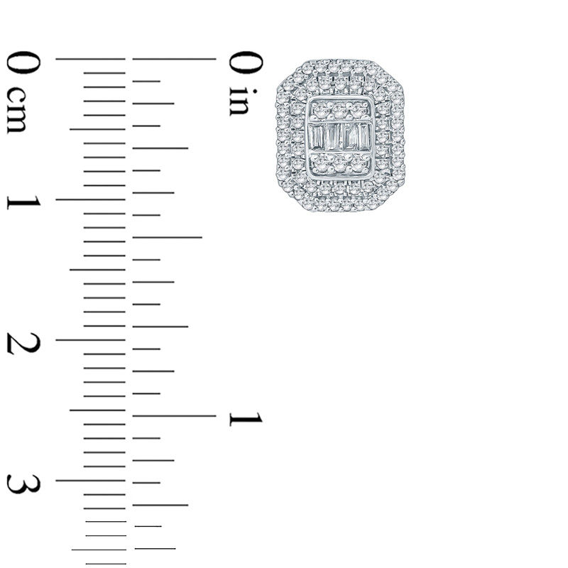 Main Image 2 of 1/2 CT. T.W. Baguette and Round Multi-Diamond Octagon Frame Stud Earrings in 10K White Gold