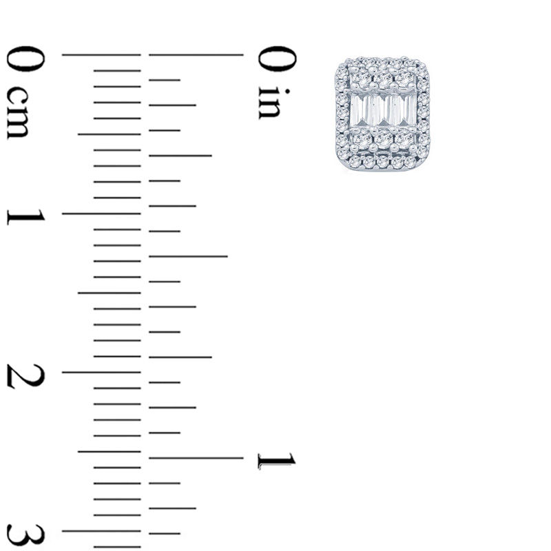 Main Image 2 of 1/2 CT. T.W. Baguette and Round Multi-Diamond Cushion Frame Stud Earrings in 10K White Gold