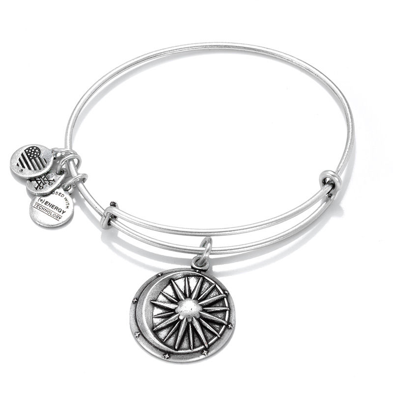 Main Image 1 of Alex and Ani Cosmic Balance Moon/Sun Charm Bangle in Silver-Tone Brass