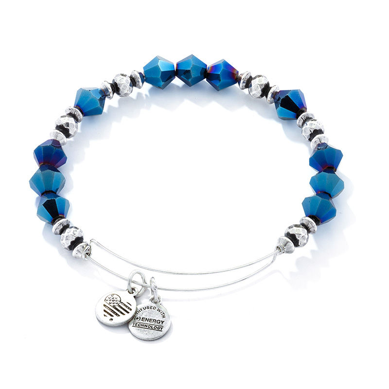 Main Image 1 of Alex and Ani Azure Glow Glass Wonder Beaded Bangle in Silver-Tone Brass