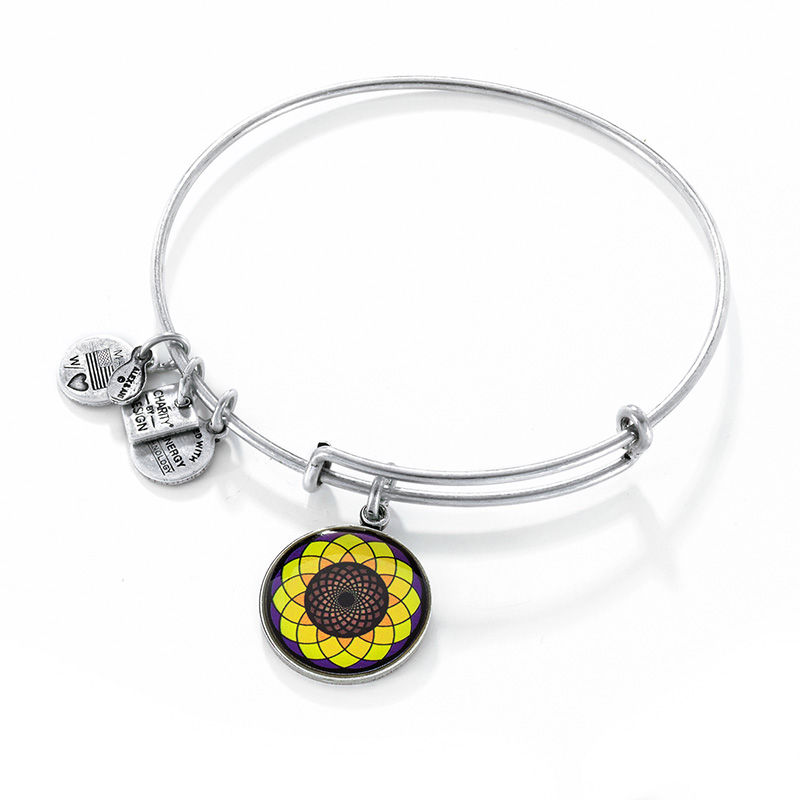 Alex and Ani Multi-Color Epoxy Sunflower Charm Bangle in Silver-Tone Brass