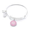 Thumbnail Image 0 of Alex and Ani Pink Epoxy Spiral Sun Charm Bangle in Brass with Silver Electroplate